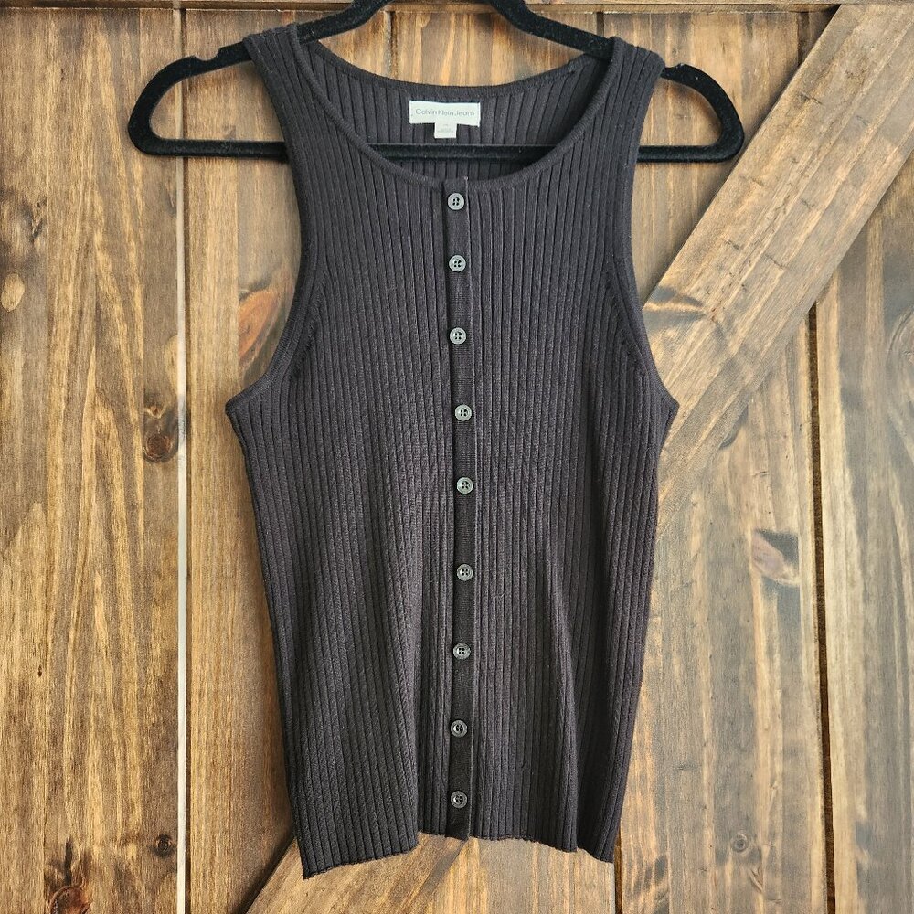 Calvin Klein Jeans Ribbed Button Front Tank Top Size Large NWOT